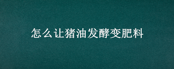 怎么让猪油发酵变肥料（怎么让猪油发酵变肥料呢）